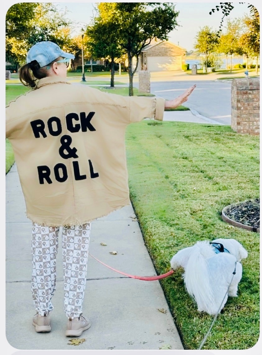 Cheri Toll and her dog Austin on a walk