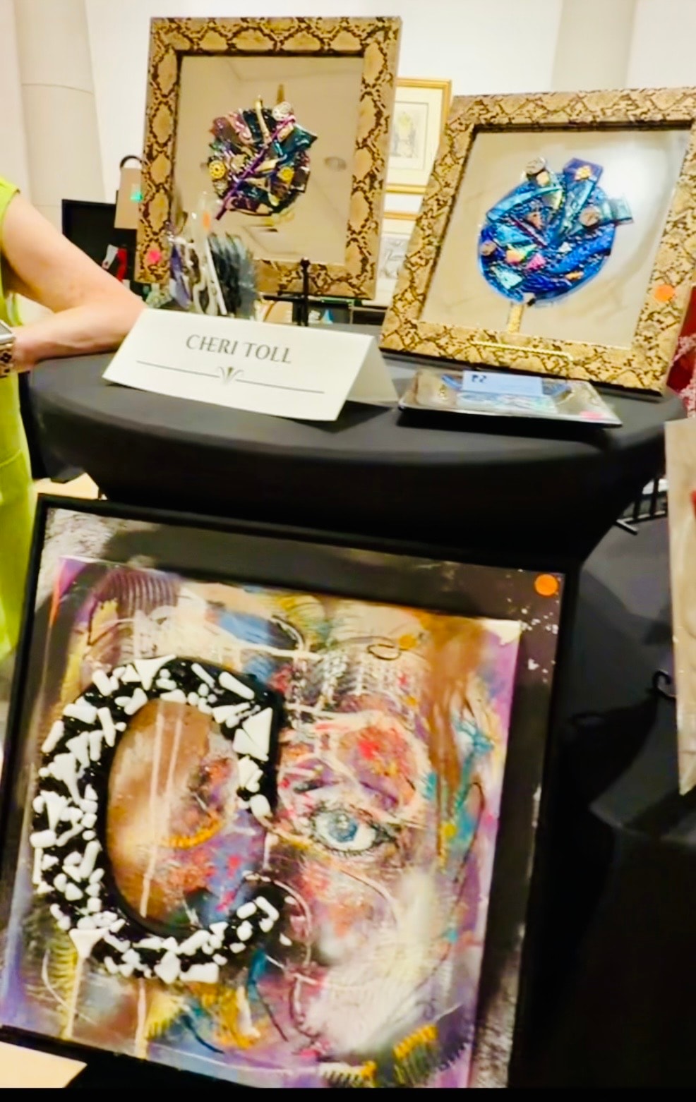 Cheri Toll nameplate at art exhibition