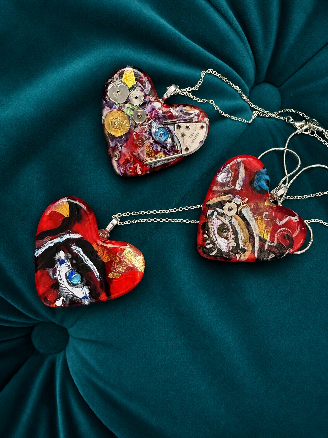 Heart Pendants — Steampunk Trio by Cheri Toll